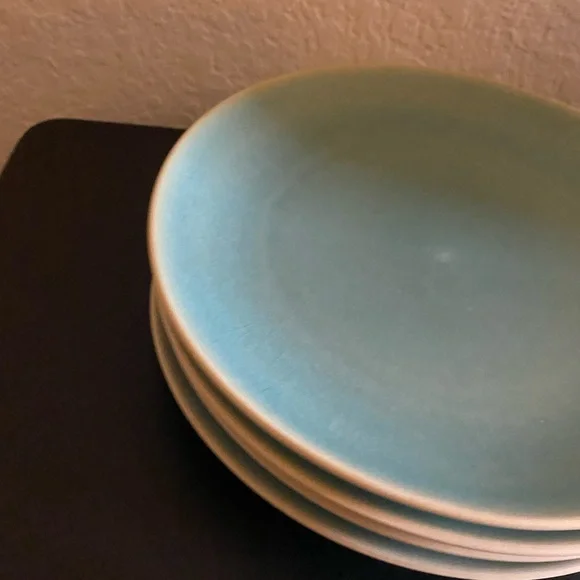4 West Elm Light Blue Alta Organic Reactive Crackle Glaze Stoneware 8” Plates - Picture 5 of 15